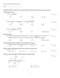 MATH 1325 TEST 1 REVIEW FALL 2015