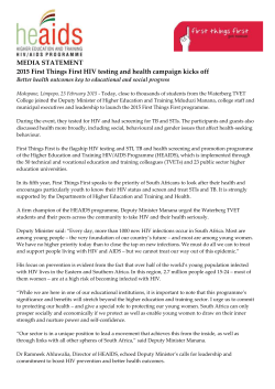 MEDIA STATEMENT 2015 First Things First HIV testing and health