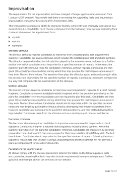 Improvisation specifications and parameters from 2017