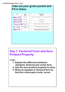 Unit 9B Quadratics Part 2 - Day 1