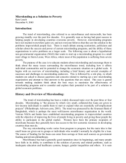 Microlending as a Solution to Poverty Introduction