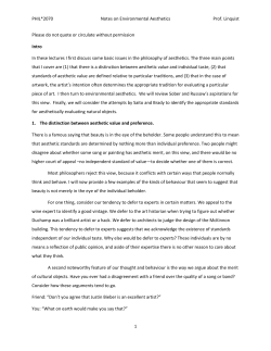 PHIL*2070 Notes on Environmental Aesthetics Prof. Linquist 1