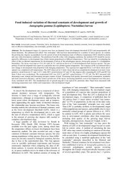 Food induced variation of thermal constants of development and