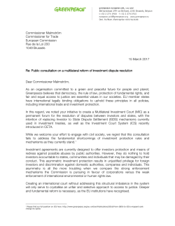Open letter to Commissioner Malmstrom on Multilateral Investment