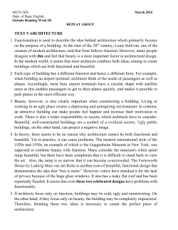 TEXT 5 ARCHITECTURE 1 Functionalism is used to describe the