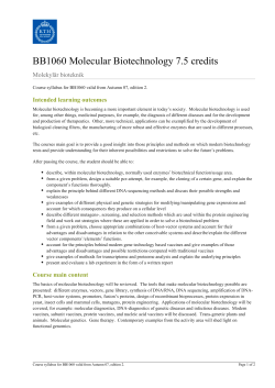 Course syllabus BB1060 valid from Autumn 07 (edition 2)