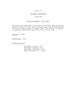 Papers: Administrative Assistant to the President