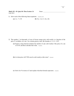 Math 120 &ndash; 03: Quiz #6: Thru Section 2.4 Name