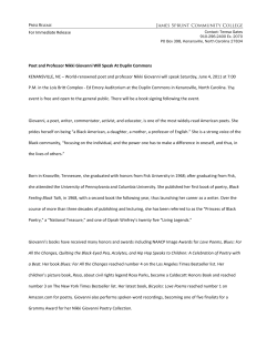 For Immediate Release Poet and Professor Nikki Giovanni Will