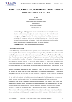 knowledge, character, piety: foundational tenets of comenius` moral