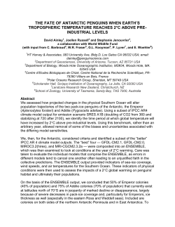 The fate of Antarctic penguins when Earth`s tropospheric