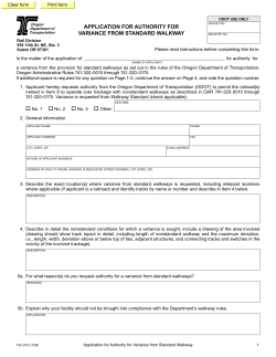 ApplicAtiON fOR AuthORity fOR vARiANcE fROm StANDARD