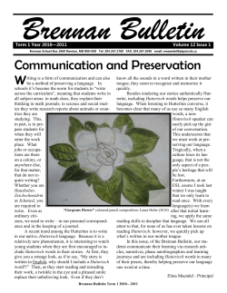 Brennan Bulletin 1011 Term 1 - Portage la Prairie School Division