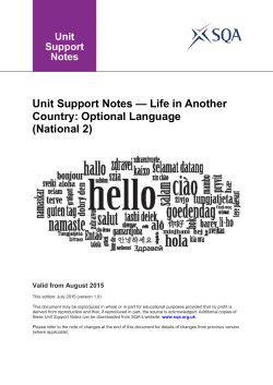 Unit Support Notes &mdash; Life in Another Country: Optional