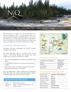 COMPANy HiGhliGhtS NQ EXPLORATION INC. (TSX