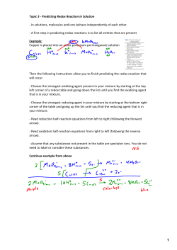Topic 3 ‐ Predicting Redox Reaction in Solution ‐ In solutions