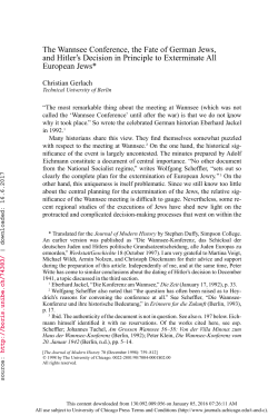 The Wannsee Conference, the Fate of German Jews, and Hitler`s