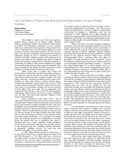 How the Work of Marie Curie Restricted the Advancement of Future