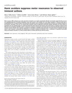 Harm avoiders suppress motor resonance to