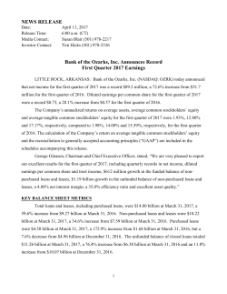Bank of the Ozarks, Inc. Announces Record First