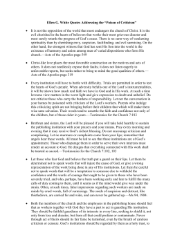 Ellen G. White Quotes Addressing the &ldquo;Poison of Criticism&rdquo; &bull; It is not