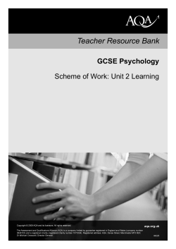 GCSE Psychology Scheme of work Scheme of work: Unit 02