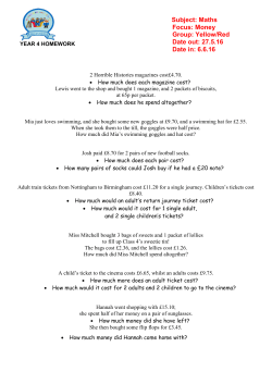 Subject: Maths Focus: Money Group: Yellow/Red Date out: 27.5.16