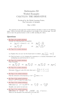 Mathematics IM Worked Examples CALCULUS: THE DERIVATIVE