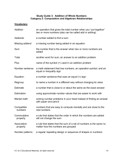 Part 3 Study Guide 3: Addition of Whole Numbers