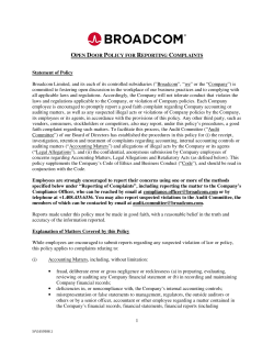 1 OPEN DOOR POLICY FOR REPORTING COMPLAINTS Statement