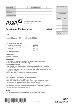 Functional Mathematics Question paper Level 1 January 2014