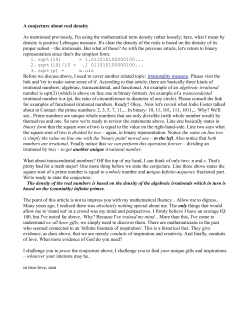 A conjecture about real density As mentioned previously, I`m using
