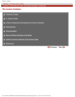 Module 1: From rural to urban Lecture 3: How did the urban