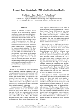 Dynamic Topic Adaptation for SMT using Distributional Profiles