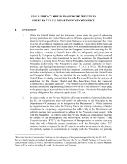 EU-U.S. PRIVACY SHIELD FRAMEWORK PRINCIPLES ISSUED BY