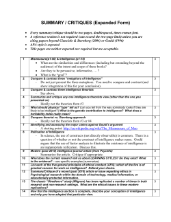 SUMMARY / CRITIQUES (Expanded Form)