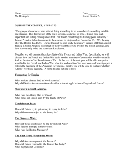 Mr. D`Angelo Social Studies 7 crisis in the colonies, 174