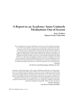 A Report to an Academy: Some Untimely Meditations Out of Season