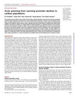 Arctic greening from warming promotes declines in caribou