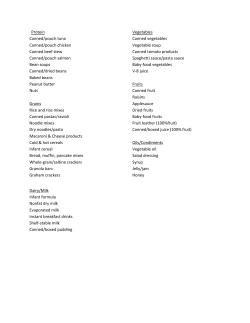 Protein Canned/pouch tuna Canned/pouch chicken Canned beef