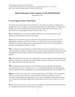 President Truman Special Message to the Congress on the Marshall