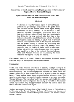 An overview of South Asian Security Physiognomies in the Context