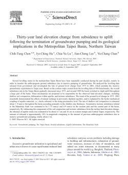 Thirty-year land elevation change from subsidence to uplift following