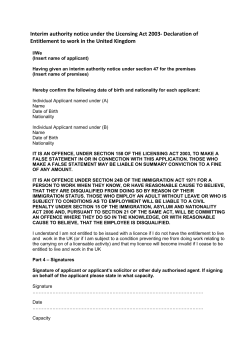 Interim authority - declaration of entitlement to work in the UK
