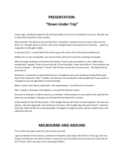 PRESENTATION: &ldquo;Down Under Trip&rdquo; MELBOURNE AND AROUND
