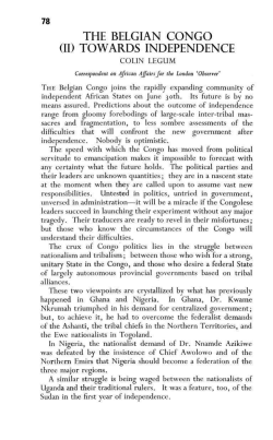 THE BELGIAN CONGO (II) TOWARDS INDEPENDENCE