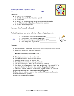 Balancing Chemical Equations Activity