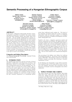 Semantic Processing of a Hungarian Ethnographic Corpus