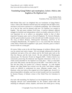 Translating Gjergj Fishta`s epic masterpiece, Lahuta e Malcis, into