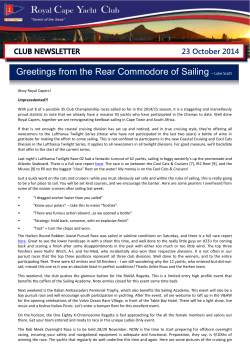 Greetings from the Rear Commodore of Sailing &ndash; Luke Scott